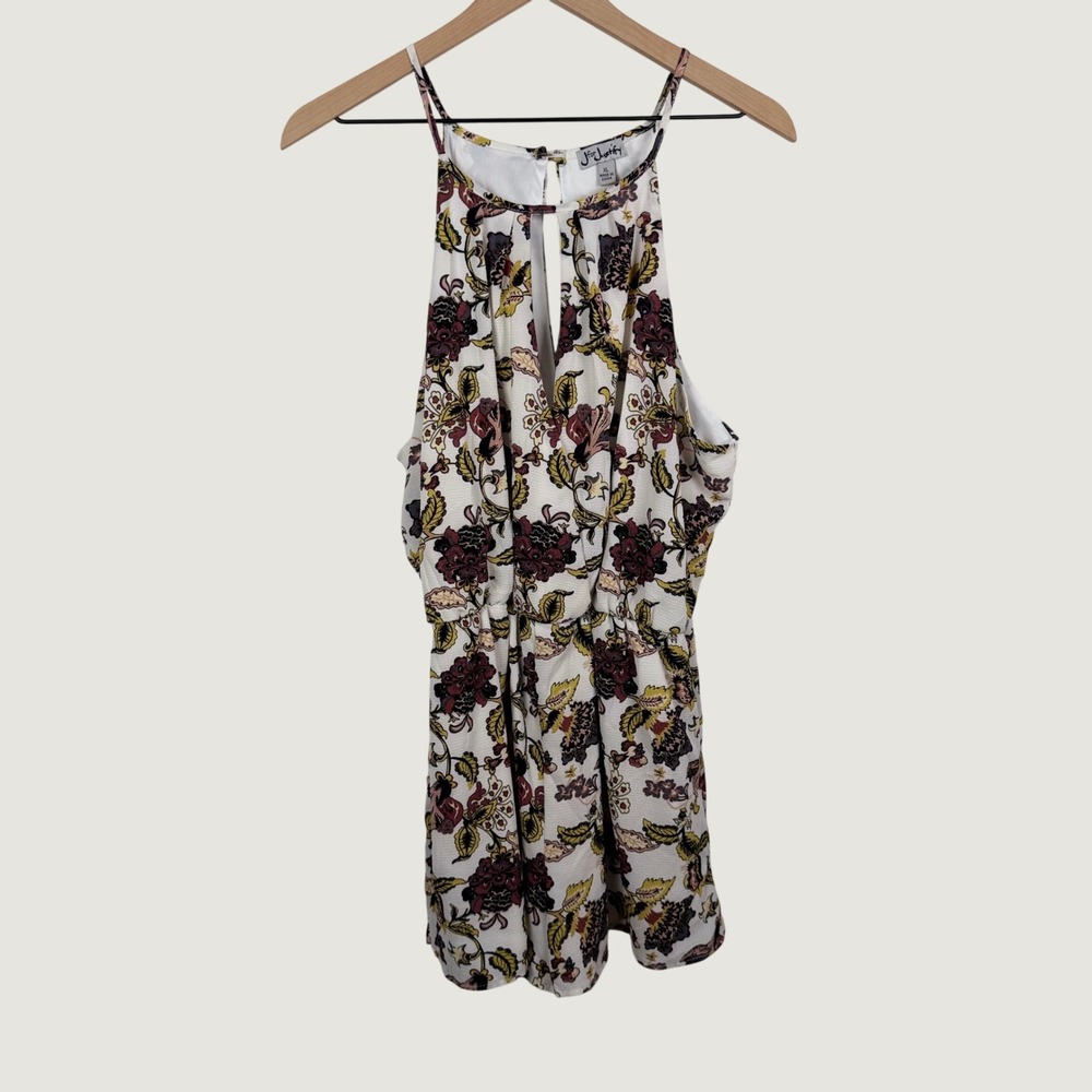 J for Justify XL Floral Romper White Multi Keyhole Crepe Boho Summer Vacation